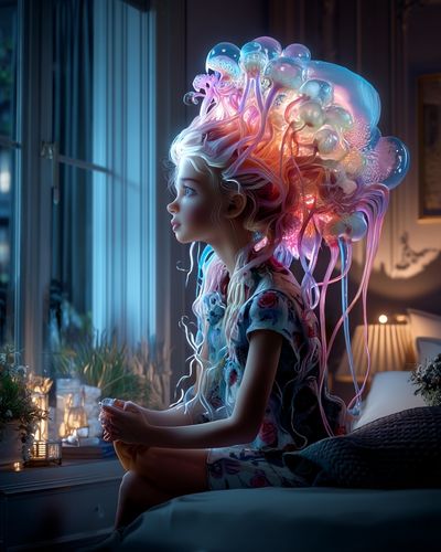 Dreamy Jellyfish Girl — Digital Art Print. poster print