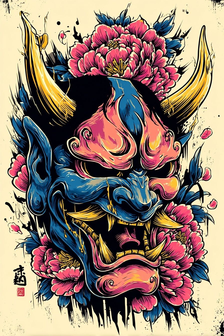 Japanese Oni Mask — Illustration Print. poster detail