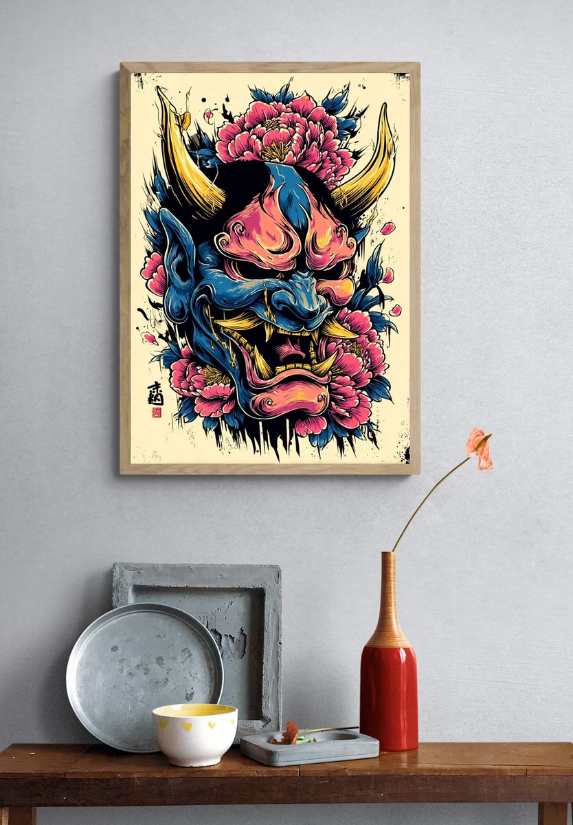 Japanese Oni Mask — Illustration Print. — room view 3