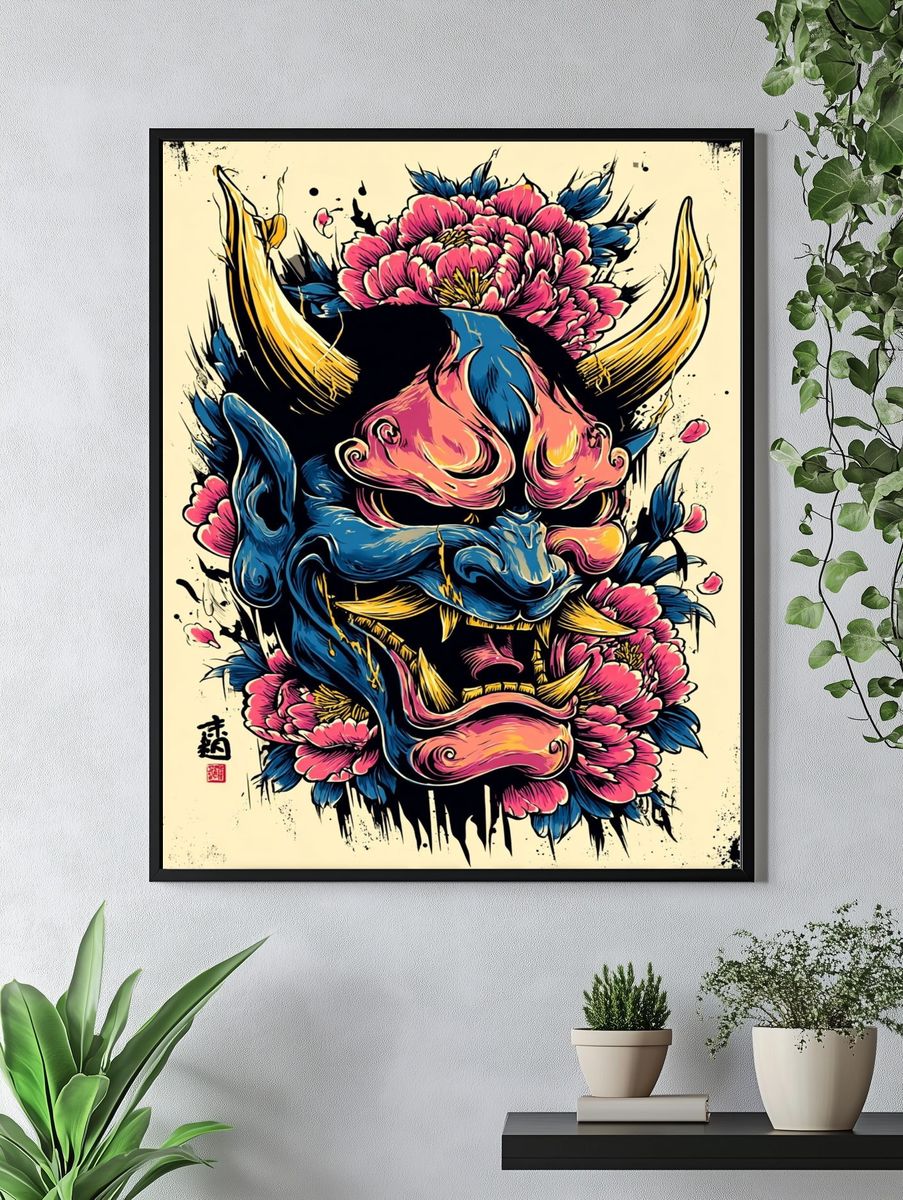 Japanese Oni Mask — Illustration Print. — room view 4