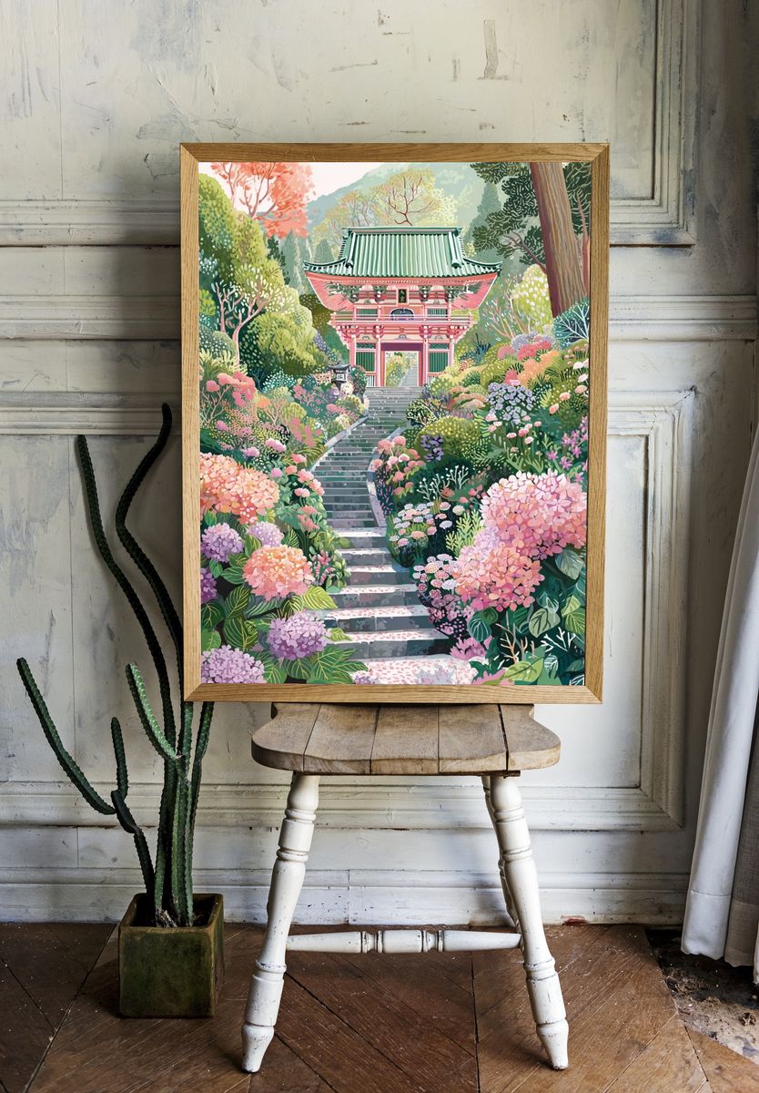 Japanese Temple Garden — Illustration Print. — room view 1