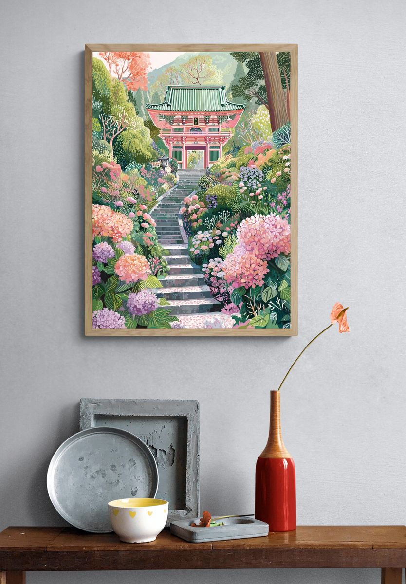 Japanese Temple Garden — Illustration Print. — room view 3