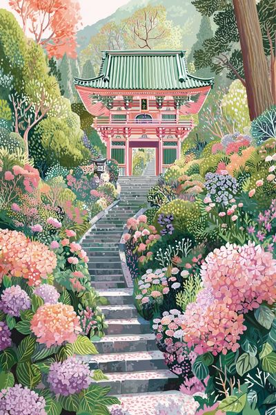 Japanese Temple Garden — Illustration Print. poster print