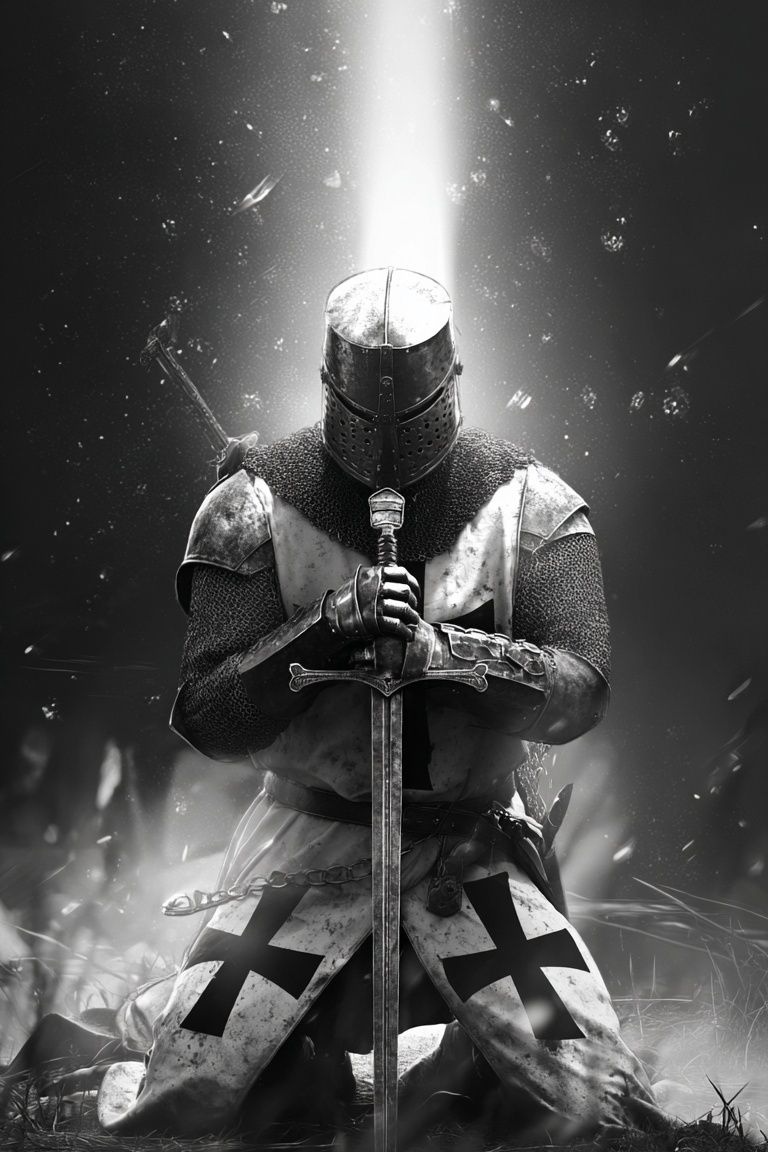 Knight in Armor — Black and White Print. poster — fine-art art