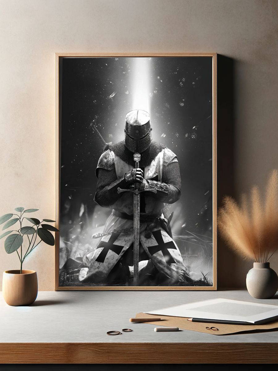 Knight in Armor — Black and White Print. — room view 2