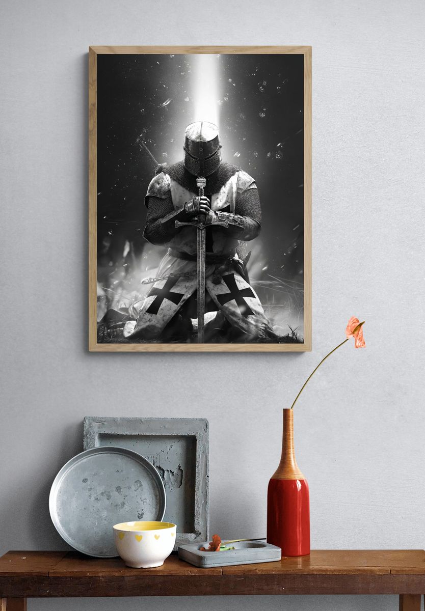 Knight in Armor — Black and White Print. — room view 3