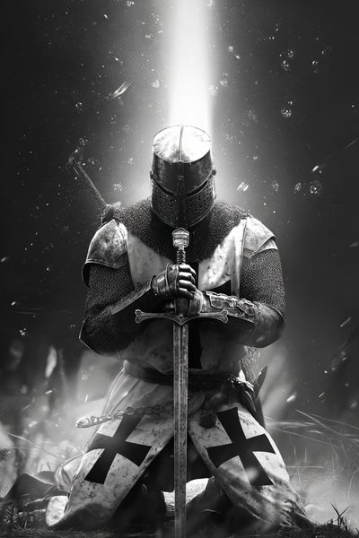 Knight in Armor — Black and White Print. poster print