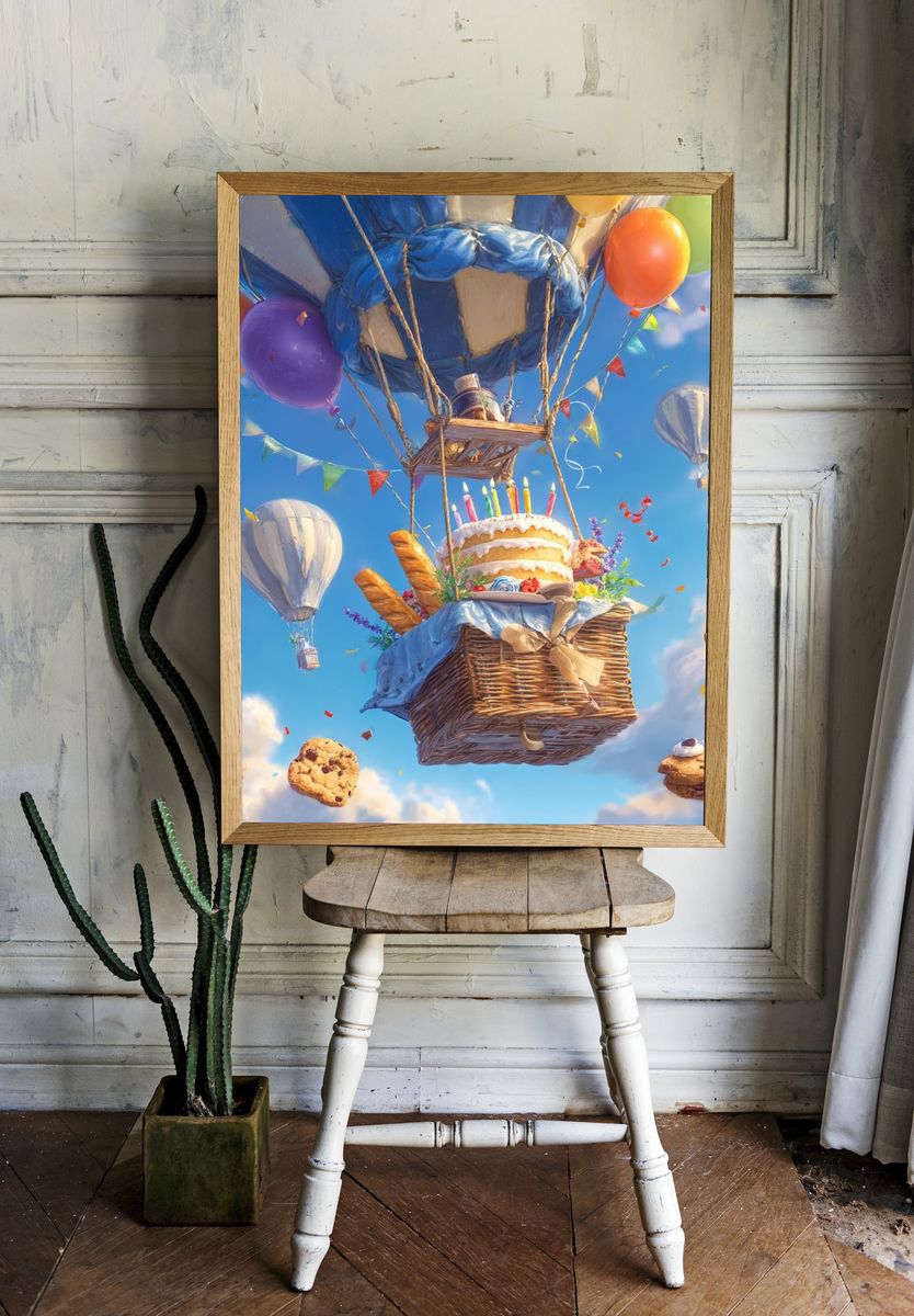 Hot Air Balloon Birthday Celebration Poster room preview