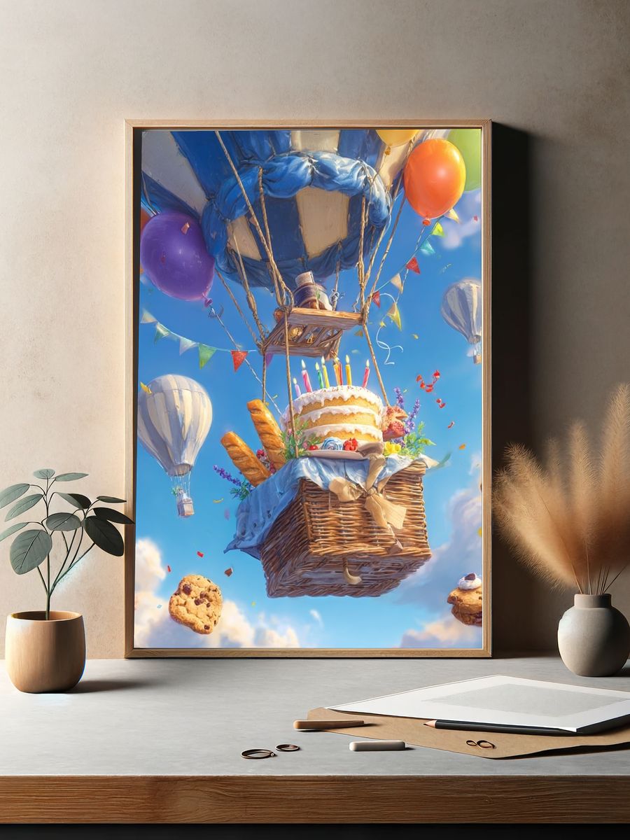 Hot Air Balloon Birthday Celebration Poster. — room view 2