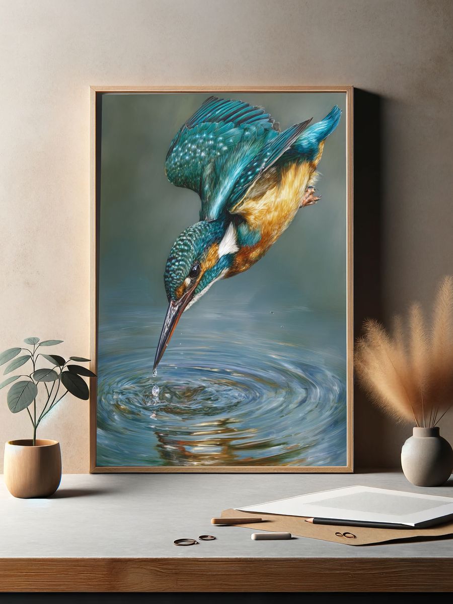 Kingfisher Diving — Fine Art Print. — room view 2
