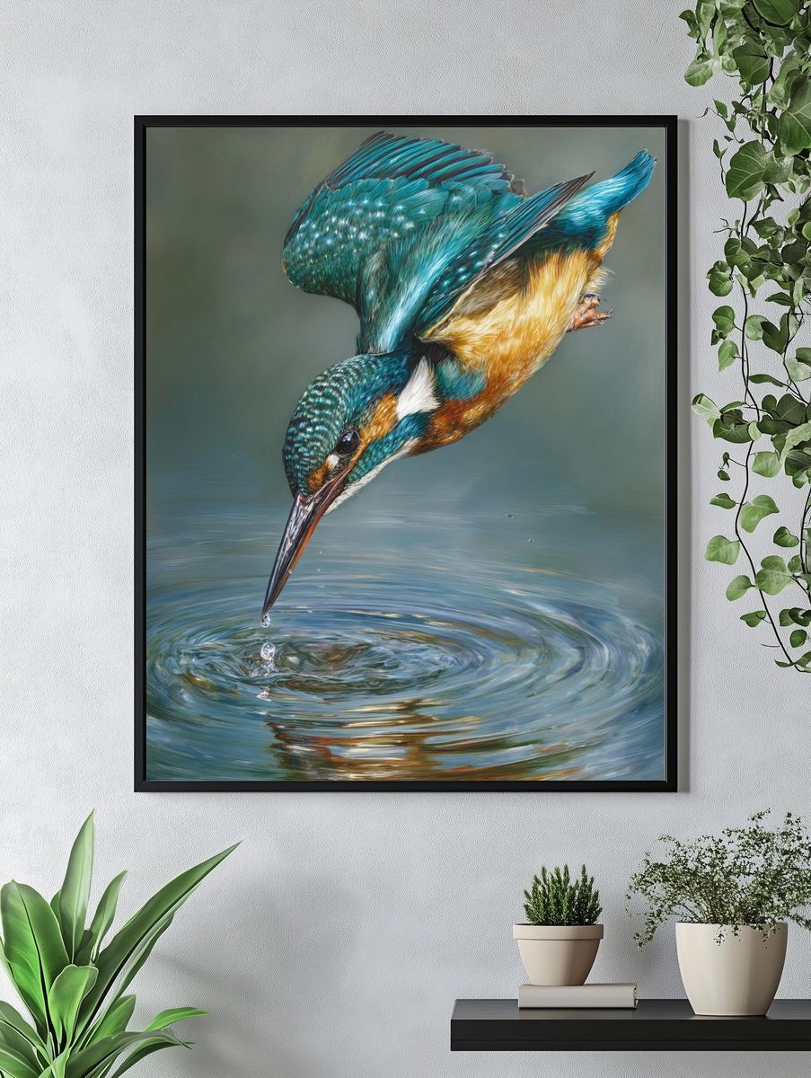 Kingfisher Diving — Fine Art Print. — room view 4