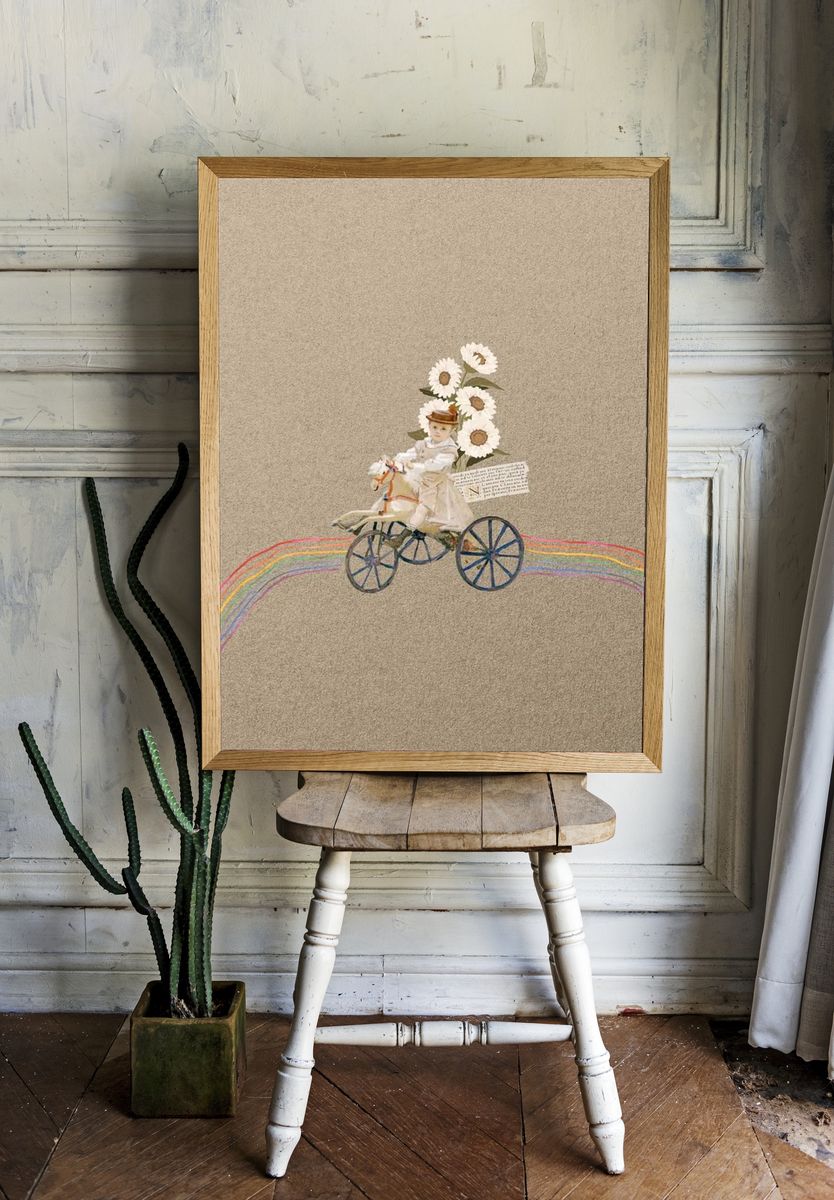 Vintage Doll on Bicycle — Whimsical Print. — room view 1