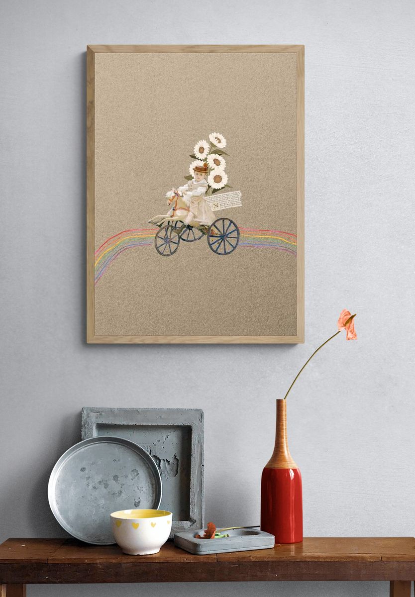 Vintage Doll on Bicycle — Whimsical Print. — room view 3