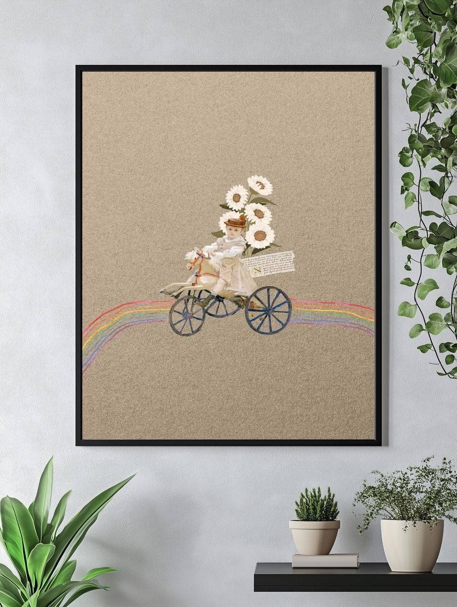 Vintage Doll on Bicycle — Whimsical Print. — room view 4