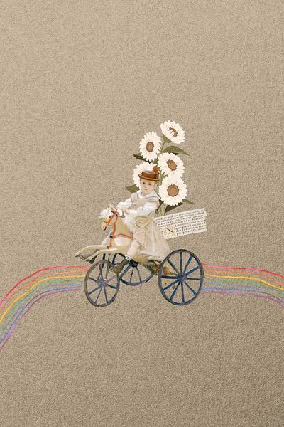 Vintage Doll on Bicycle — Whimsical Print