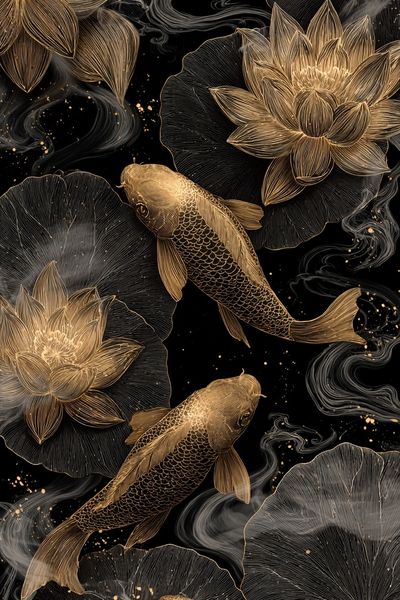 Koi Fish and Lotus — Art Print. poster print