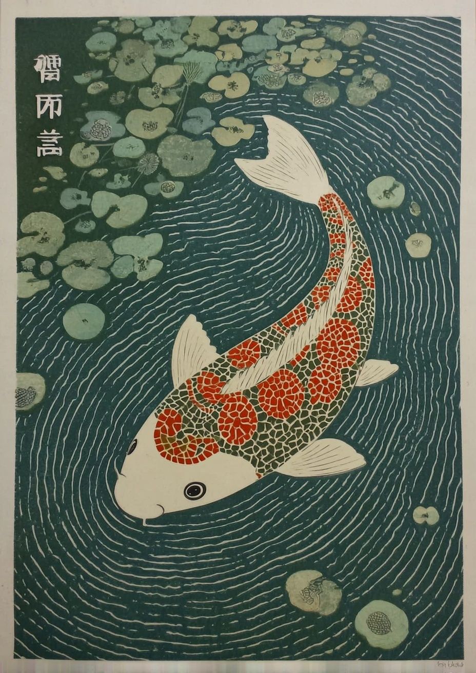 Koi Fish — Japanese Woodblock Print. poster — fine-art art