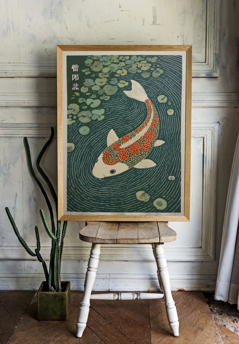 Koi Fish — Japanese Woodblock Print. — room view 1