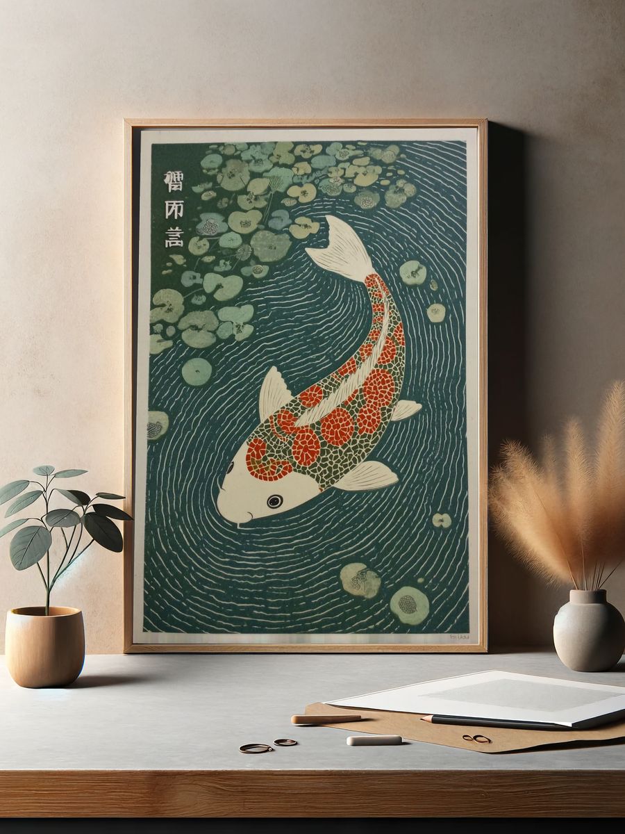 Koi Fish — Japanese Woodblock Print. — room view 2