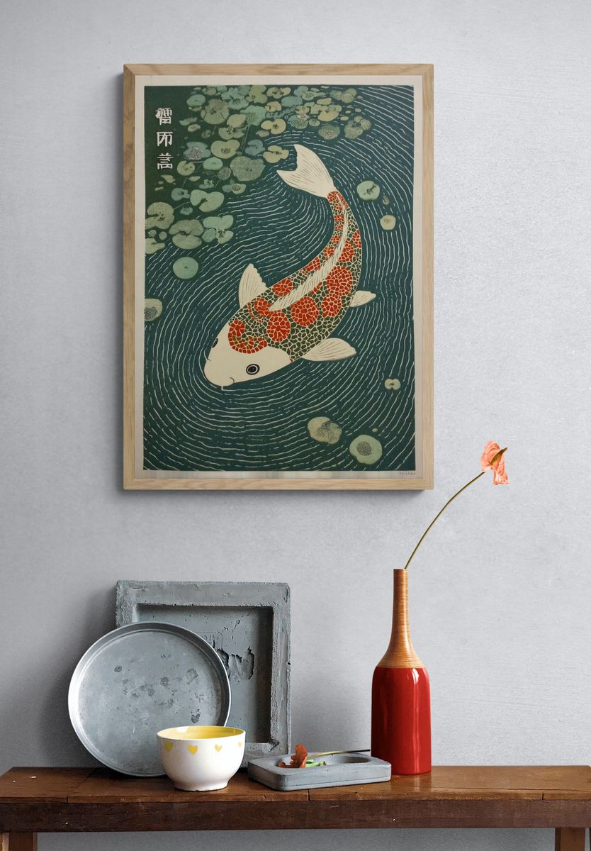 Koi Fish — Japanese Woodblock Print. — room view 3