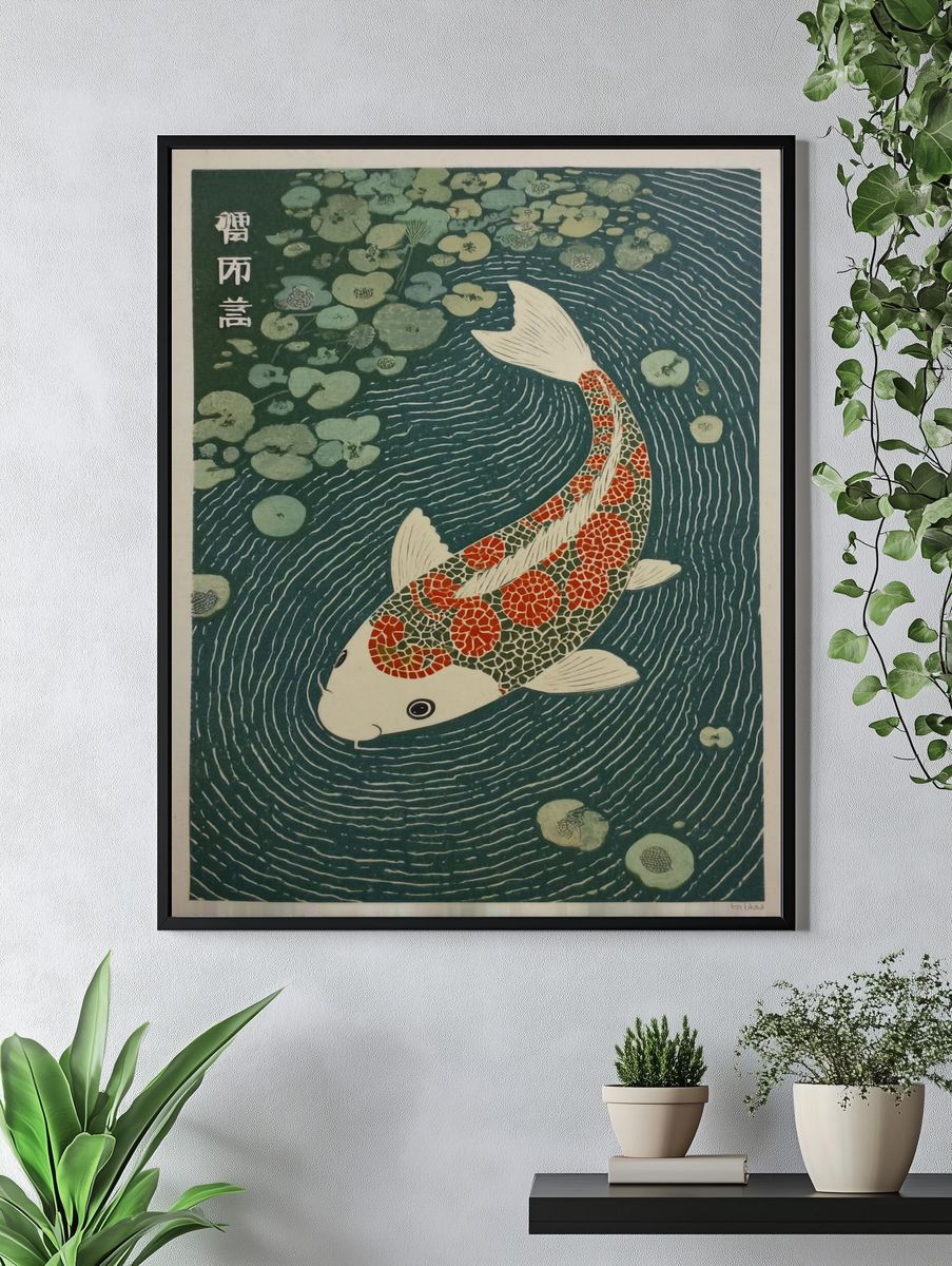 Koi Fish — Japanese Woodblock Print. — room view 4