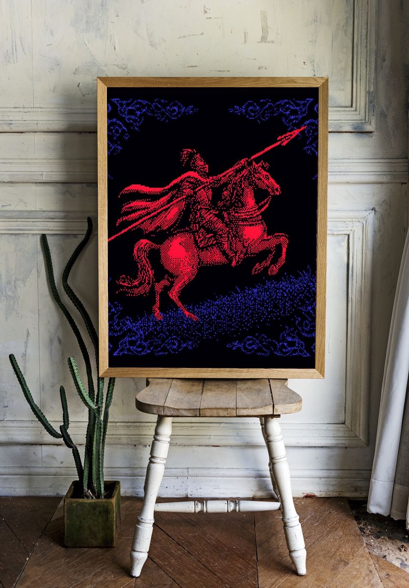 Knight on Horseback — Retro Print. — room view 1