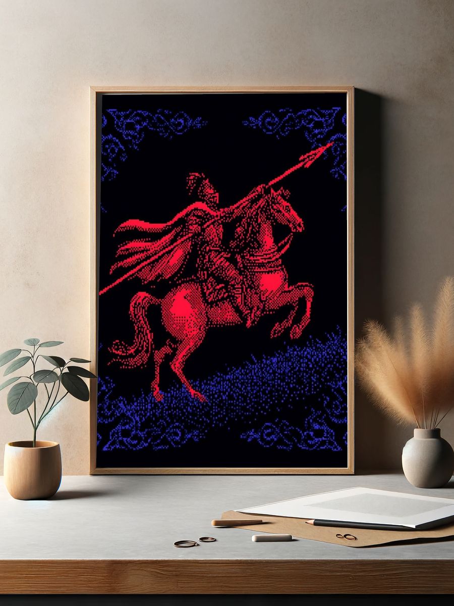 Knight on Horseback — Retro Print. — room view 2