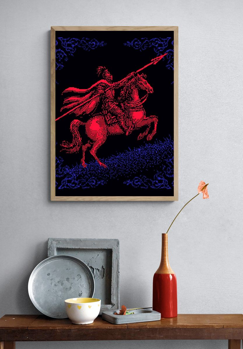 Knight on Horseback — Retro Print. — room view 3