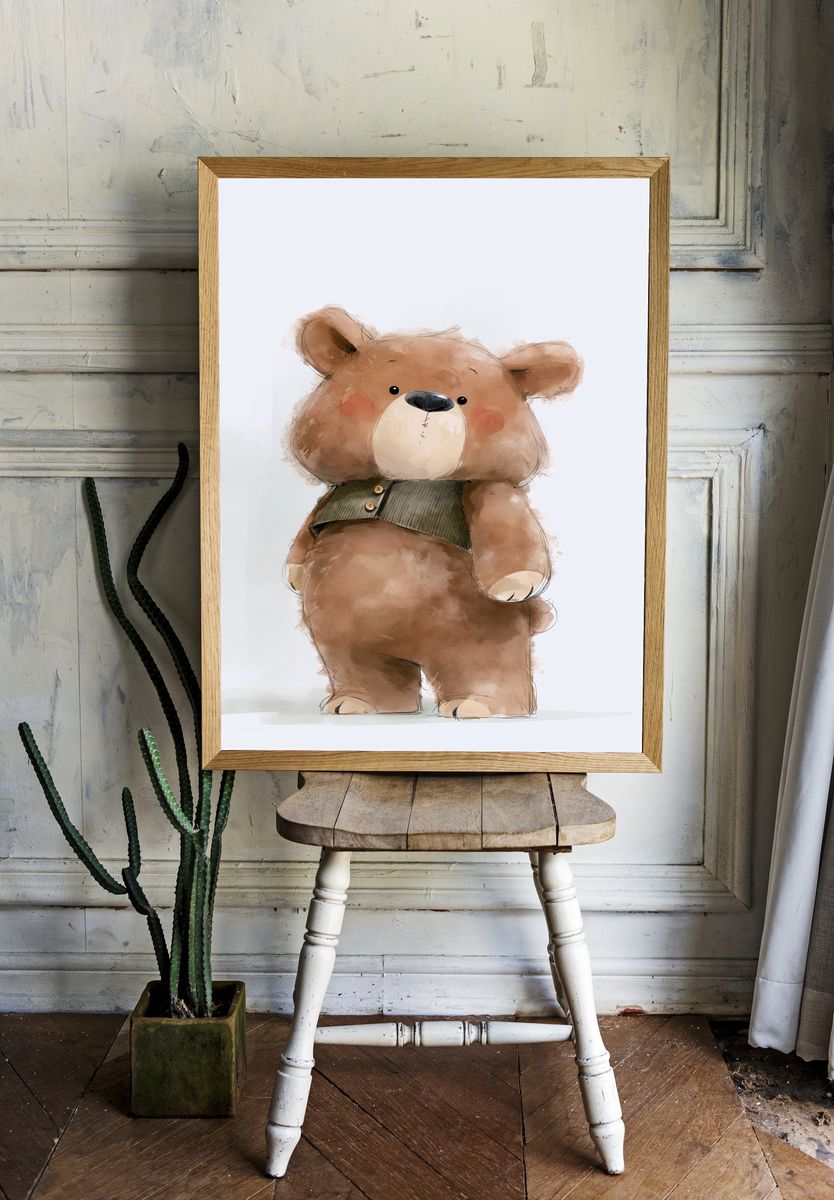 Cute Teddy Bear Watercolor Print. room preview