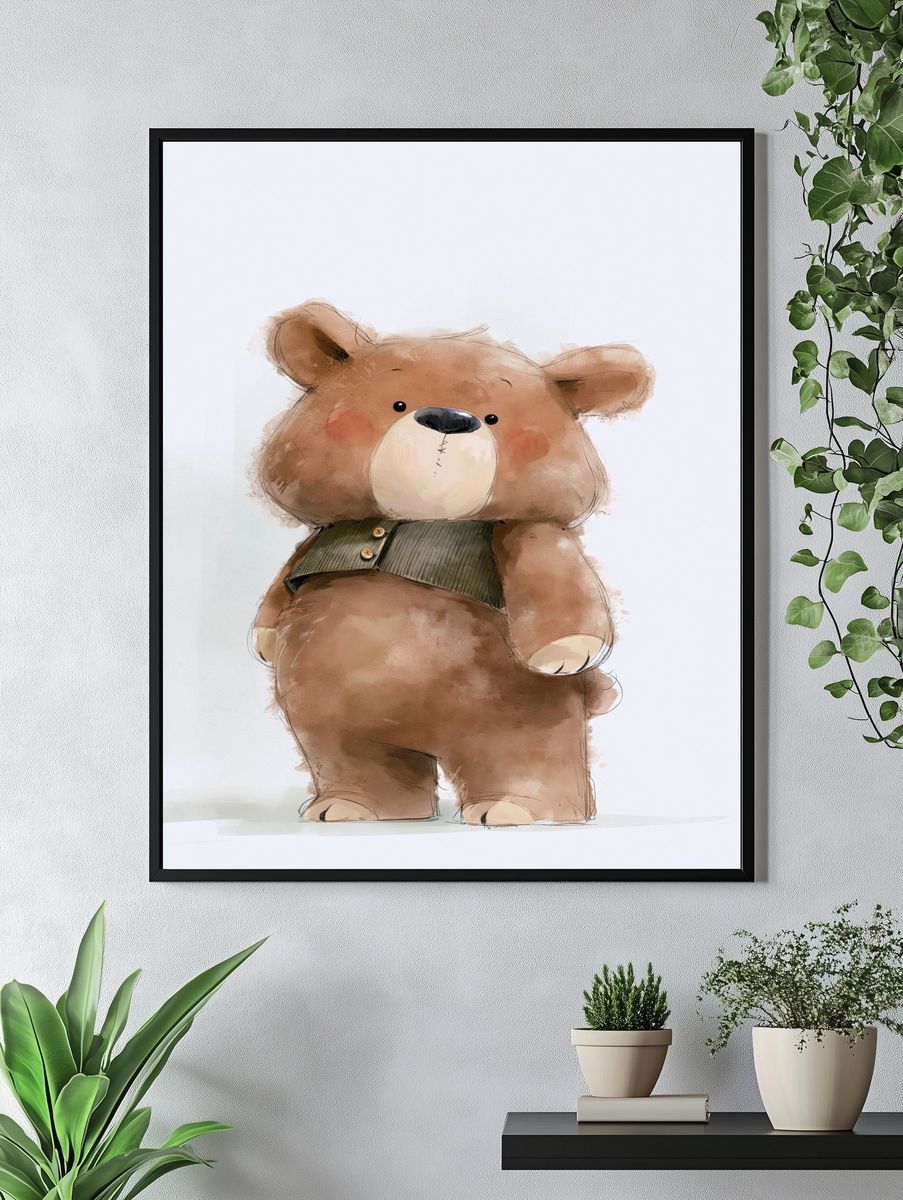 Cute Teddy Bear Watercolor Print. — room view 4