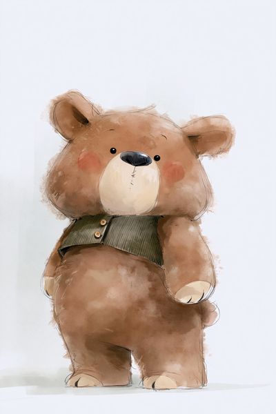 Cute Teddy Bear Watercolor Print. poster