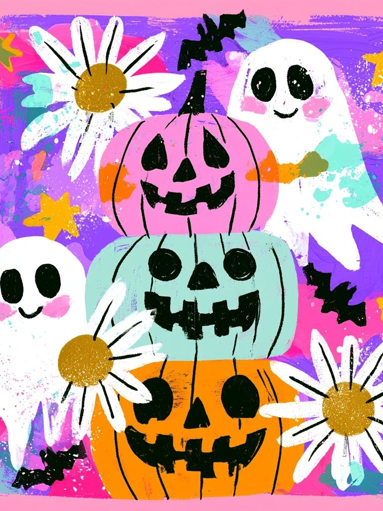 Halloween Ghosts and Pumpkins Poster. poster detail