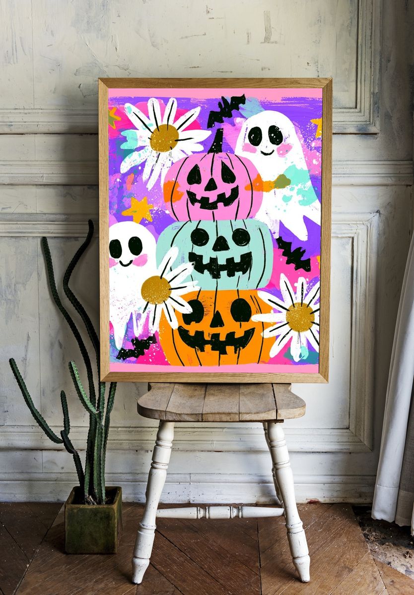 Halloween Ghosts and Pumpkins Poster. — room view 1