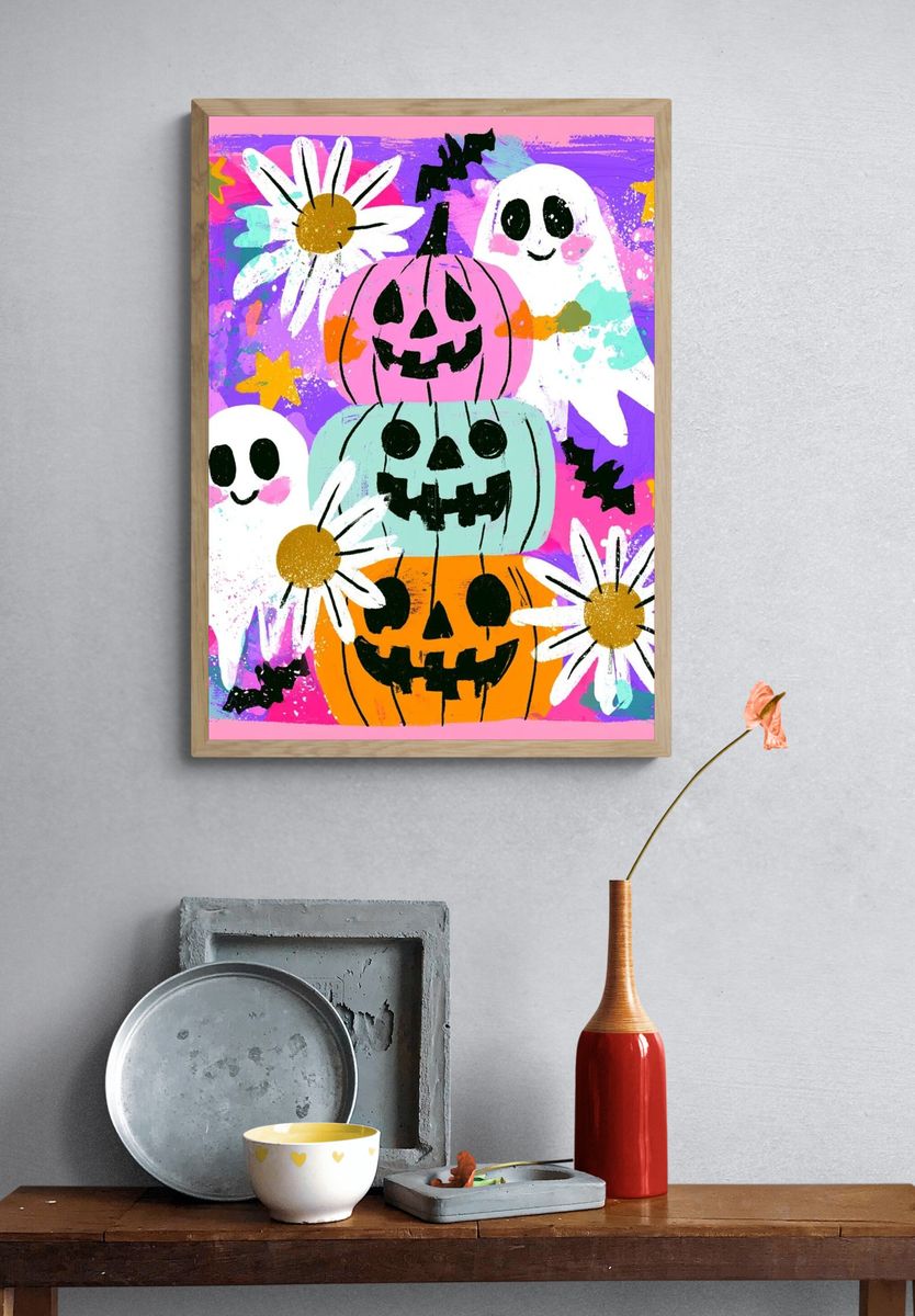 Halloween Ghosts and Pumpkins Poster. — room view 3