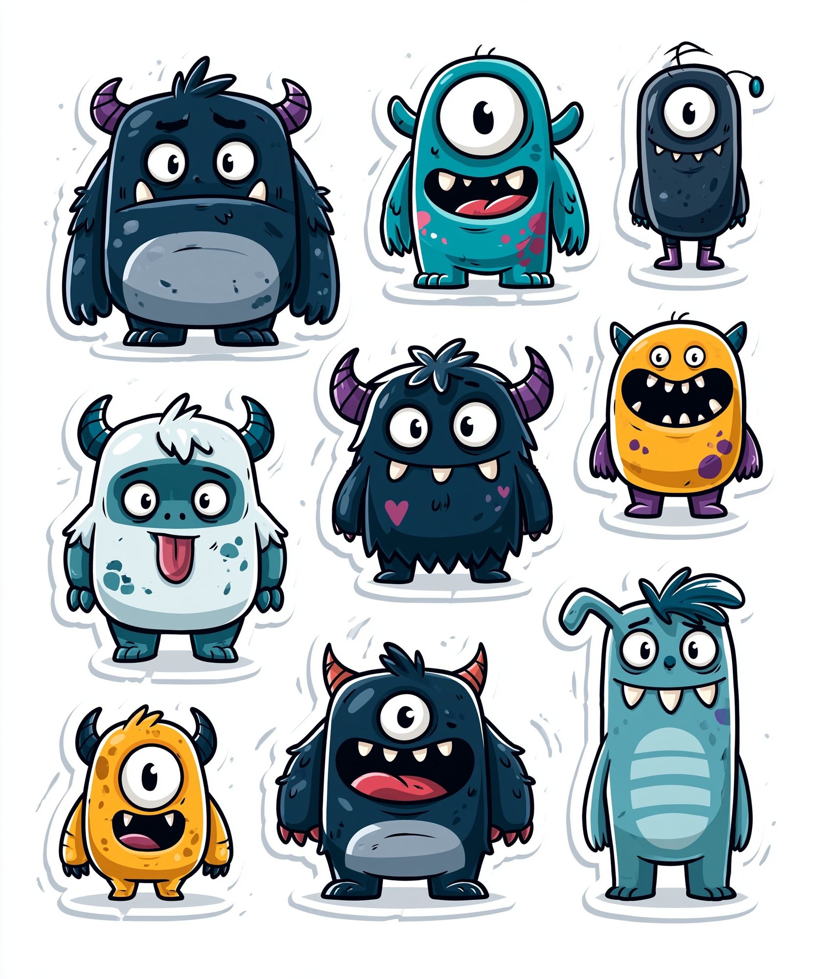 Cute Monster Characters Illustration Poster. poster detail