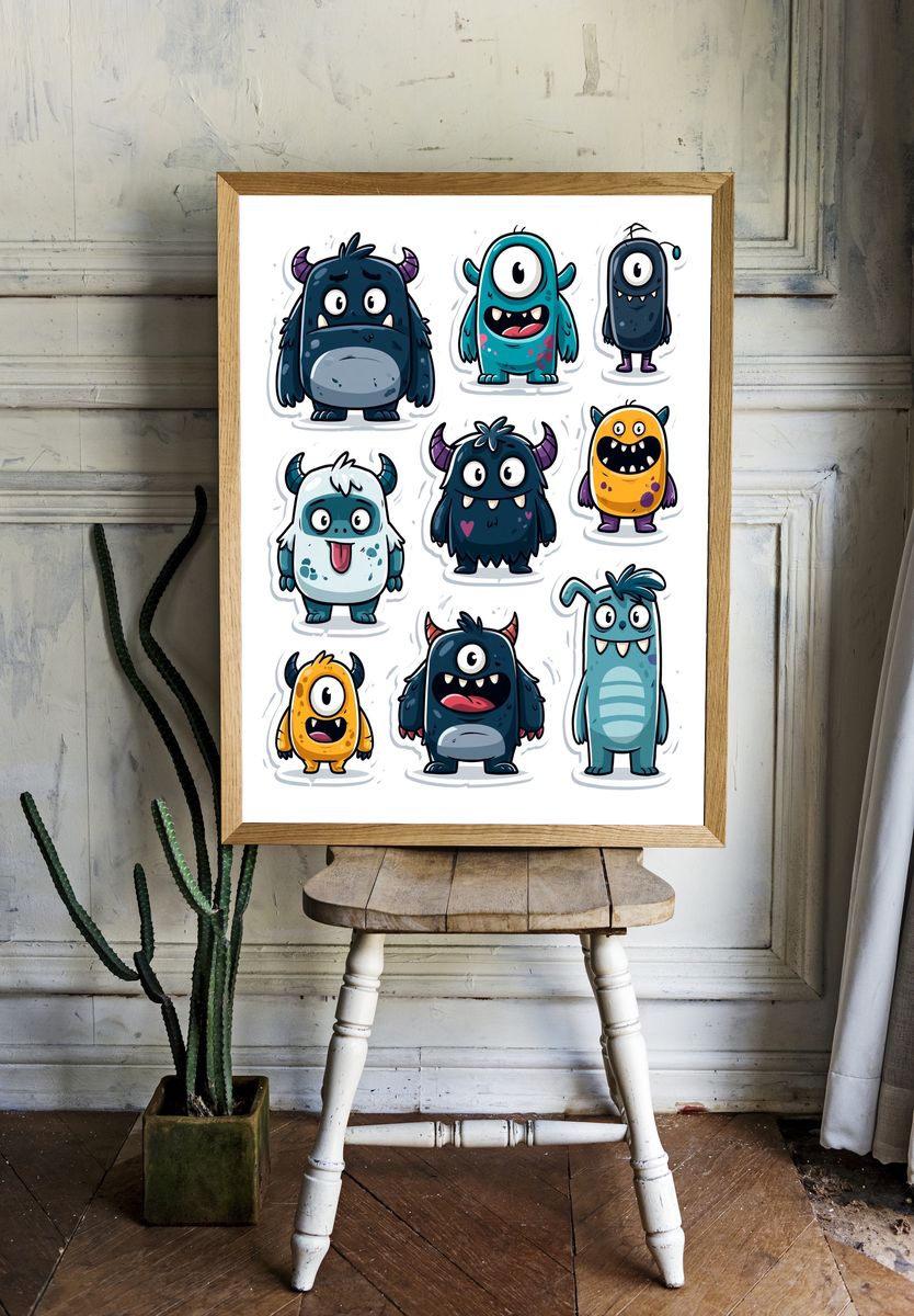 Cute Monster Characters Illustration Poster. room preview