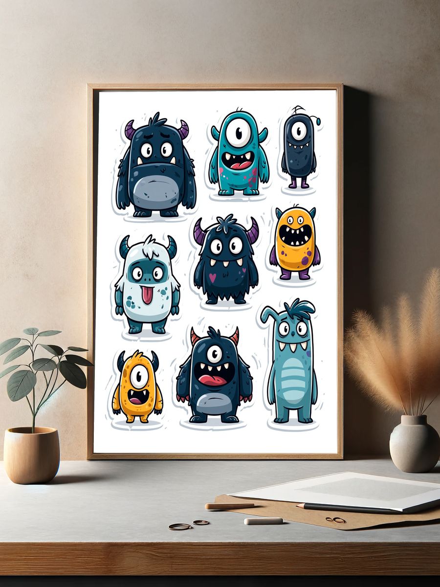 Cute Monster Characters Illustration Poster. — room view 2