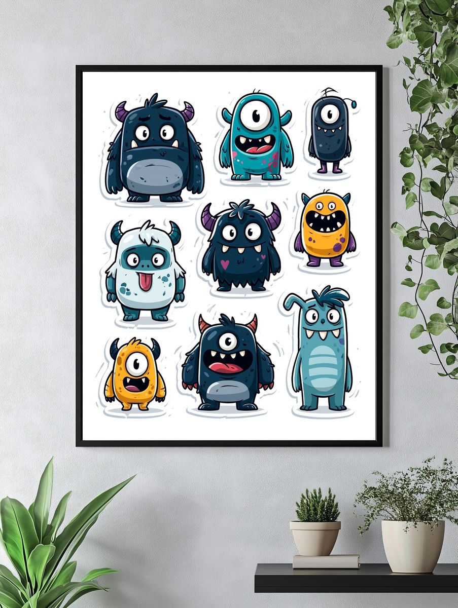 Cute Monster Characters Illustration Poster. — room view 4