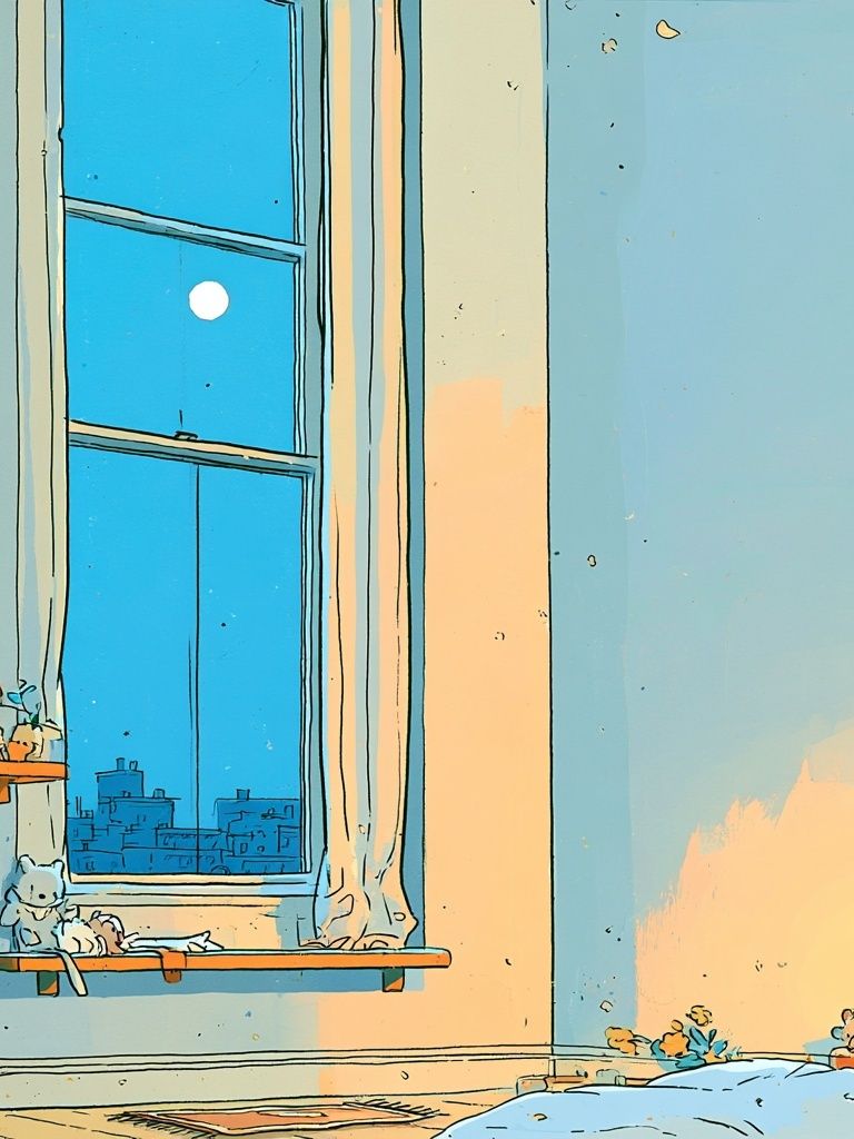 Cozy Nursery Window Illustration Poster. poster detail