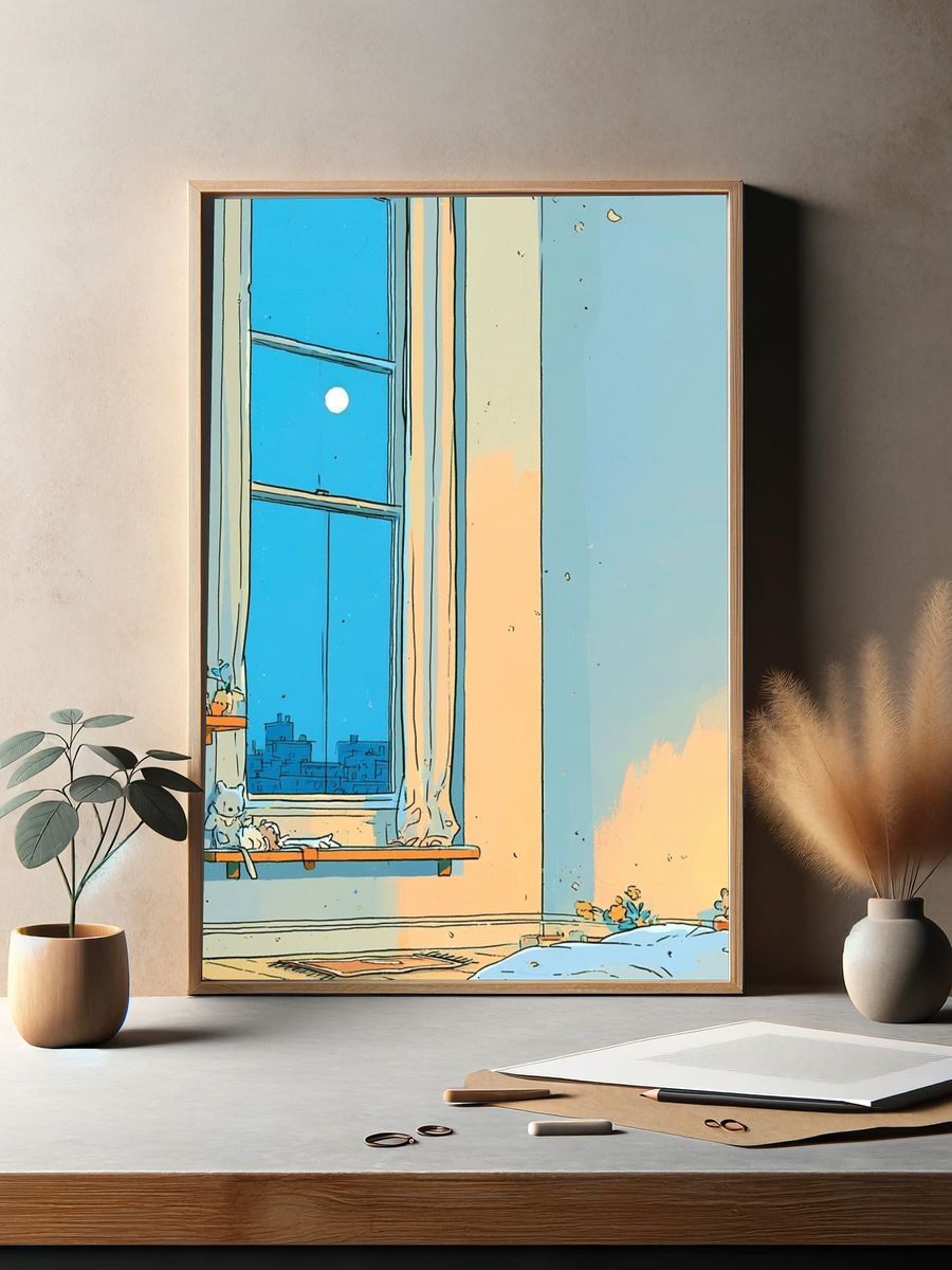 Cozy Nursery Window Illustration Poster. — room view 2