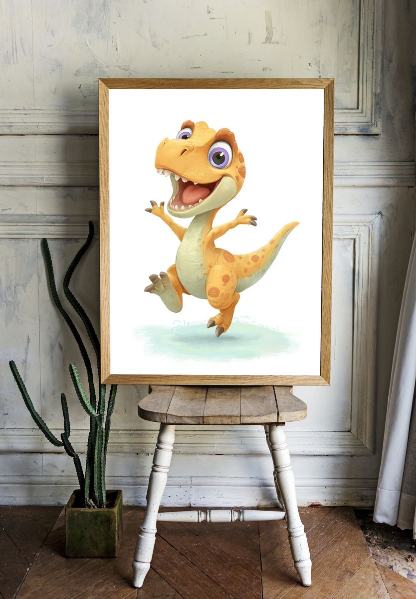 Happy Baby Dinosaur Illustration Poster. room preview