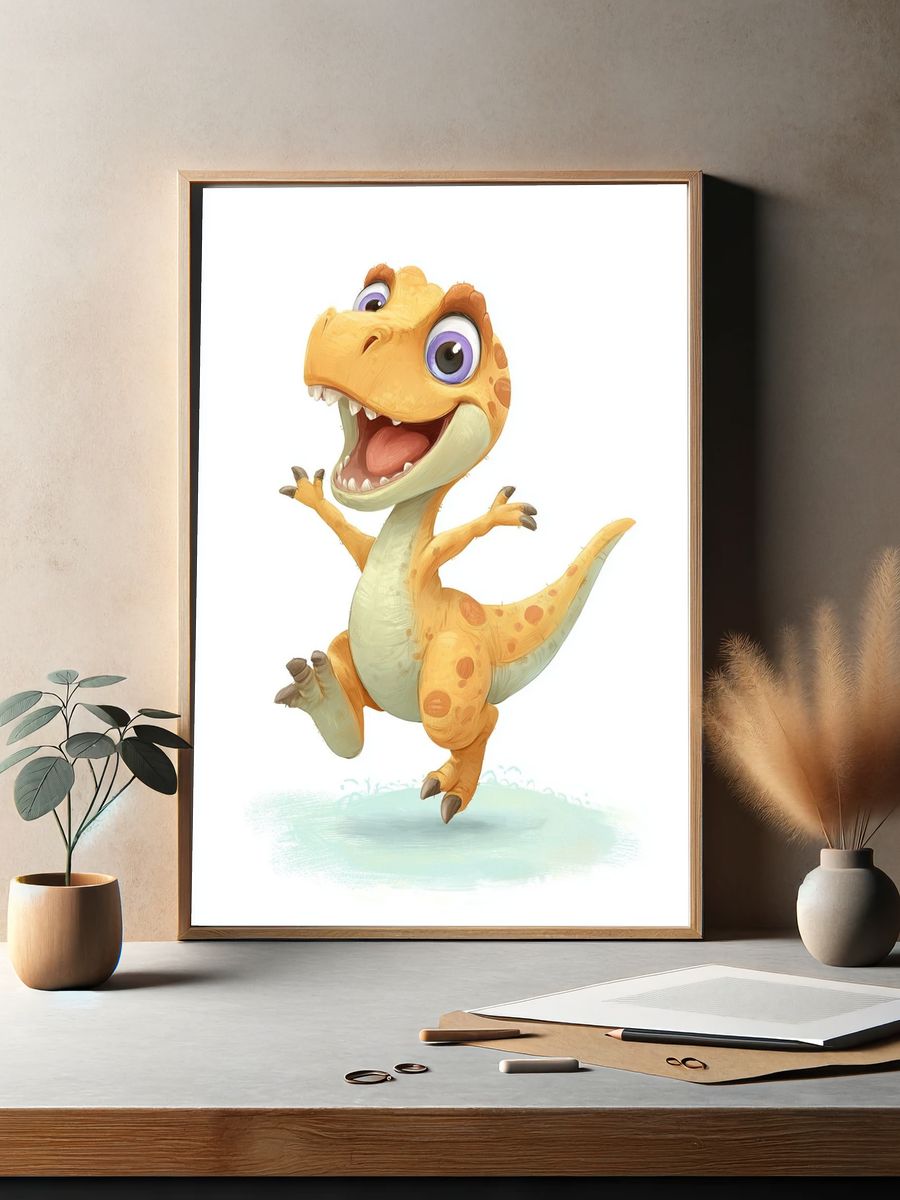 Happy Baby Dinosaur Illustration Poster. — room view 2