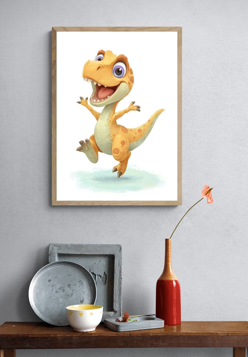 Happy Baby Dinosaur Illustration Poster. — room view 3
