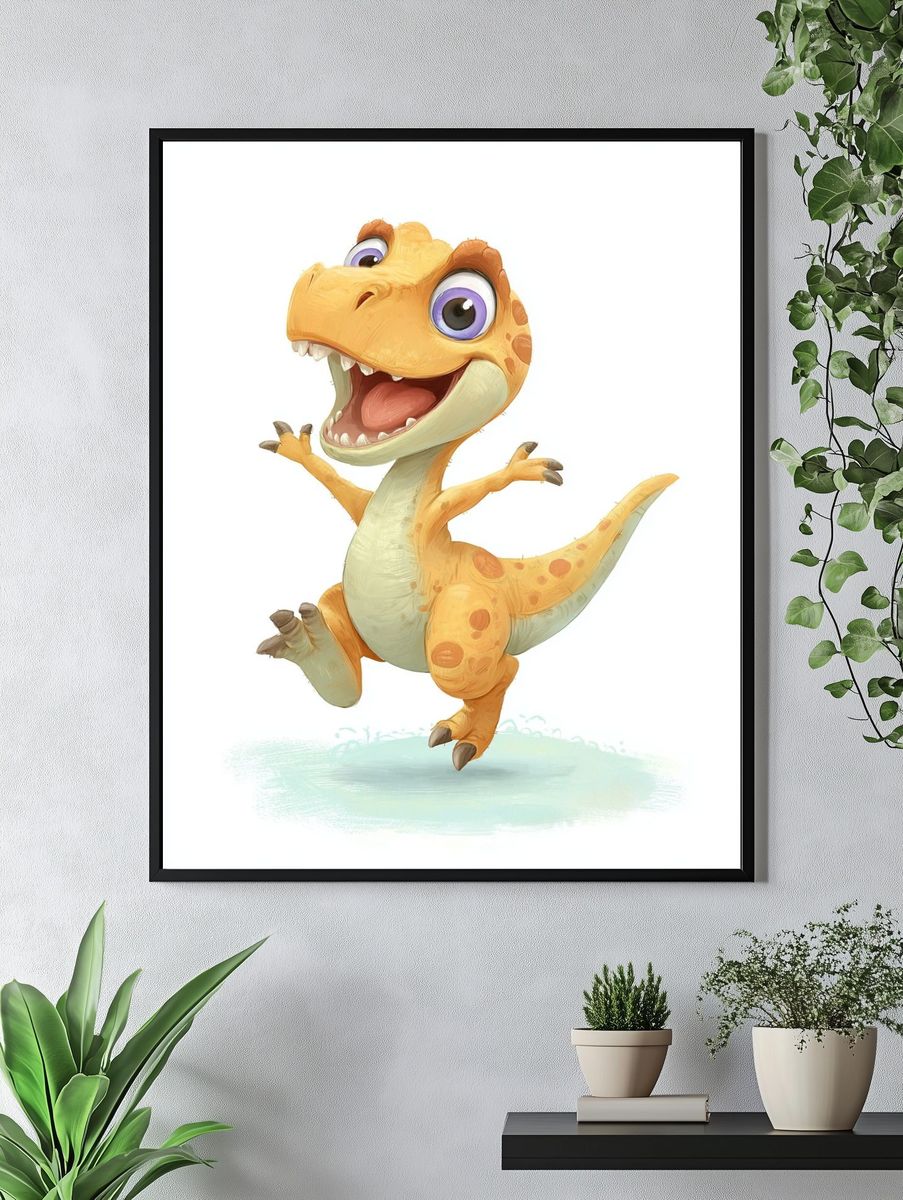Happy Baby Dinosaur Illustration Poster. — room view 4