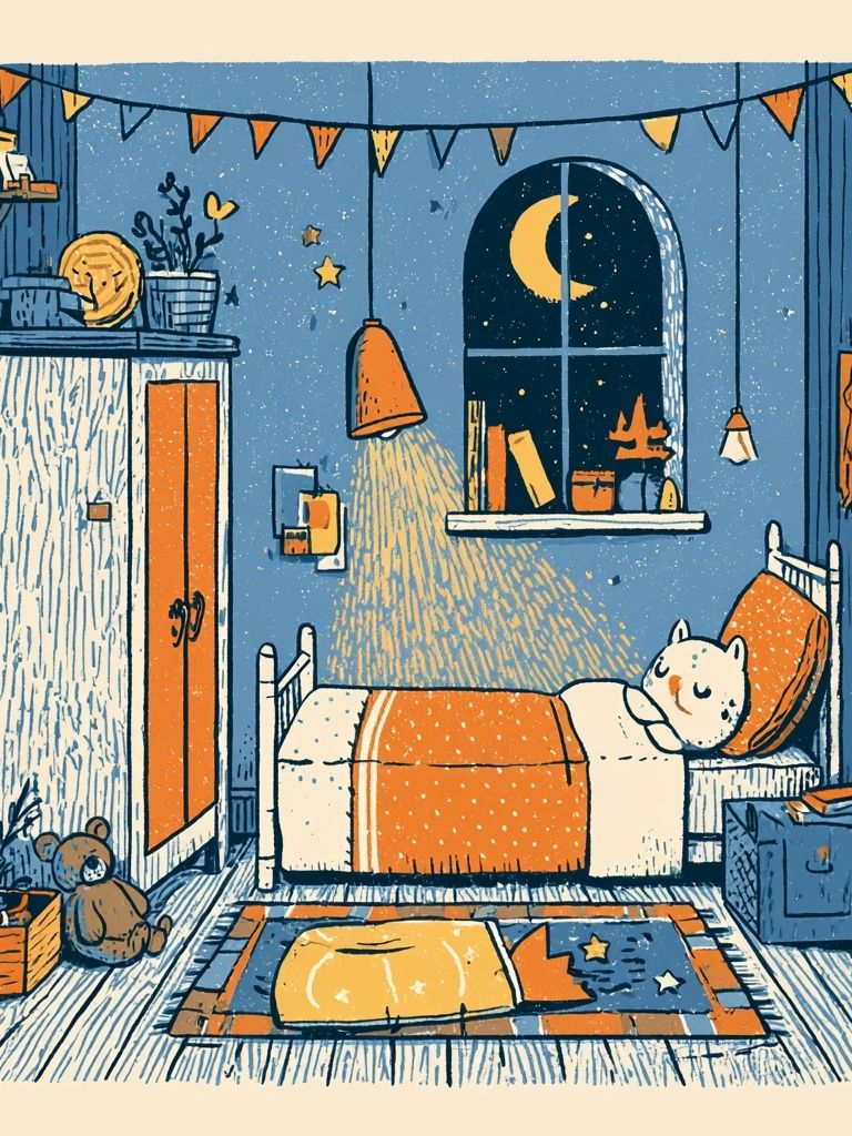 Cozy Cat Bedroom Illustration Poster. poster detail