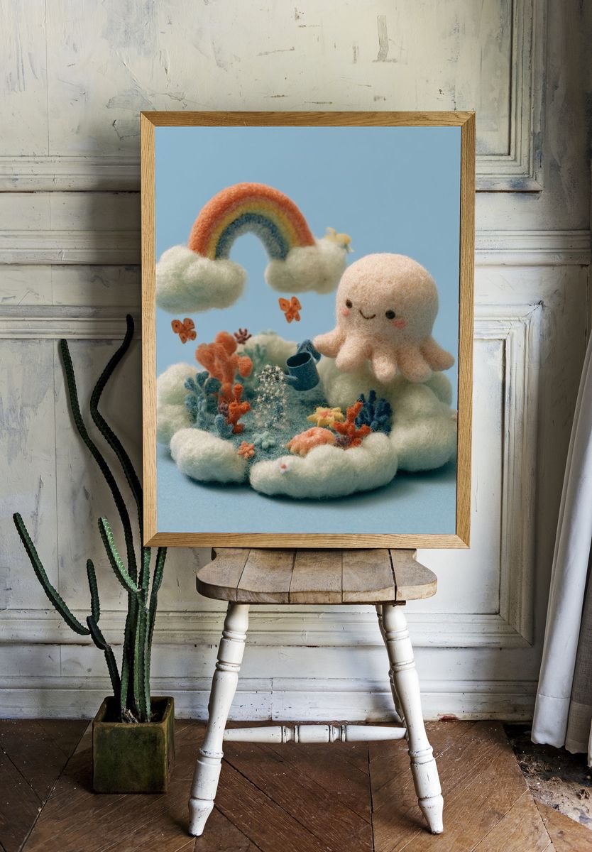 Cute Felt Rainbow Nursery Print. room preview