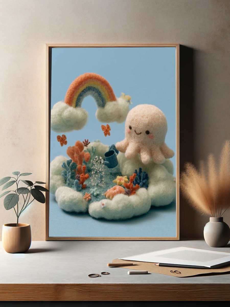 Cute Felt Rainbow Nursery Print. — room view 2