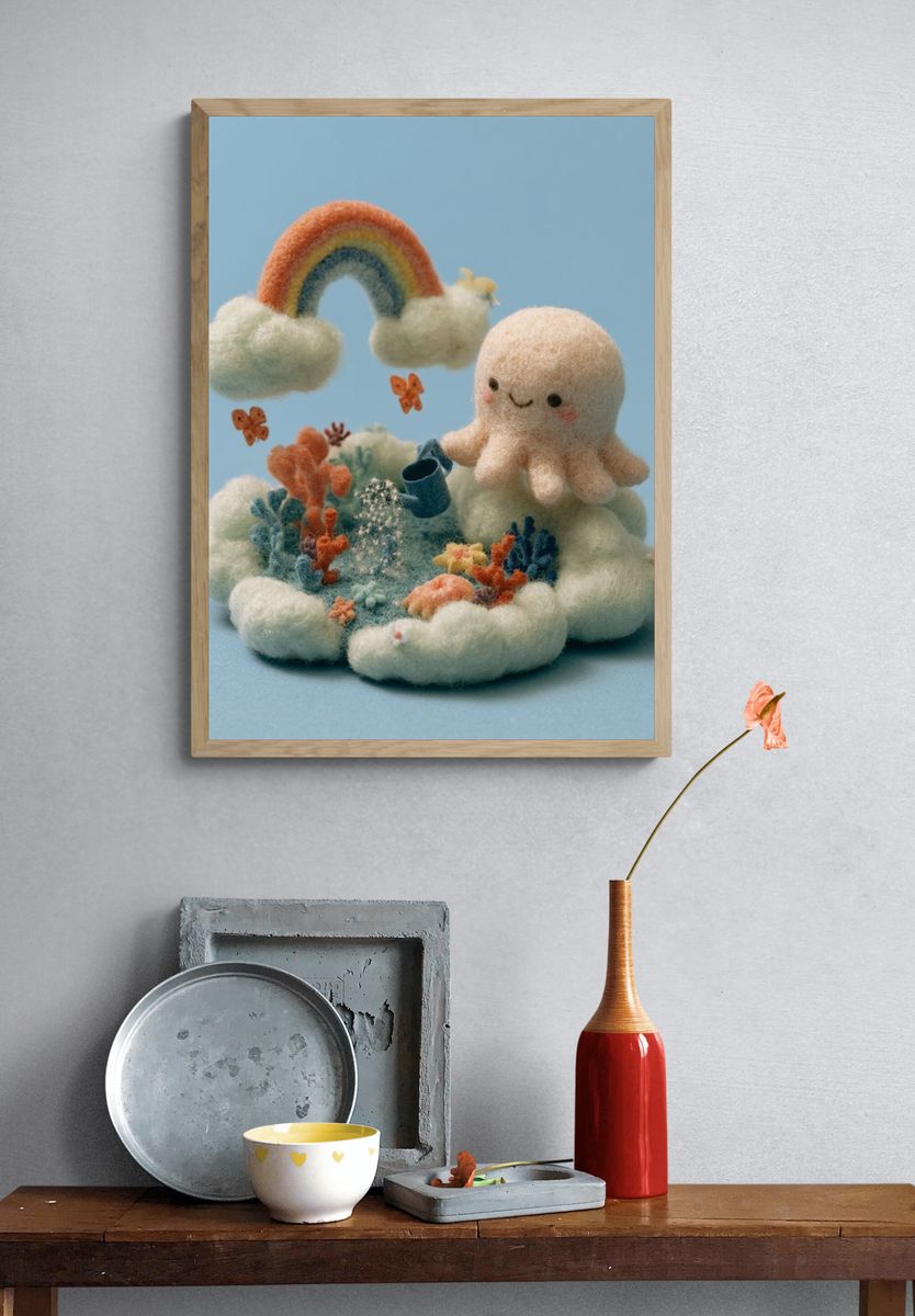 Cute Felt Rainbow Nursery Print. — room view 3