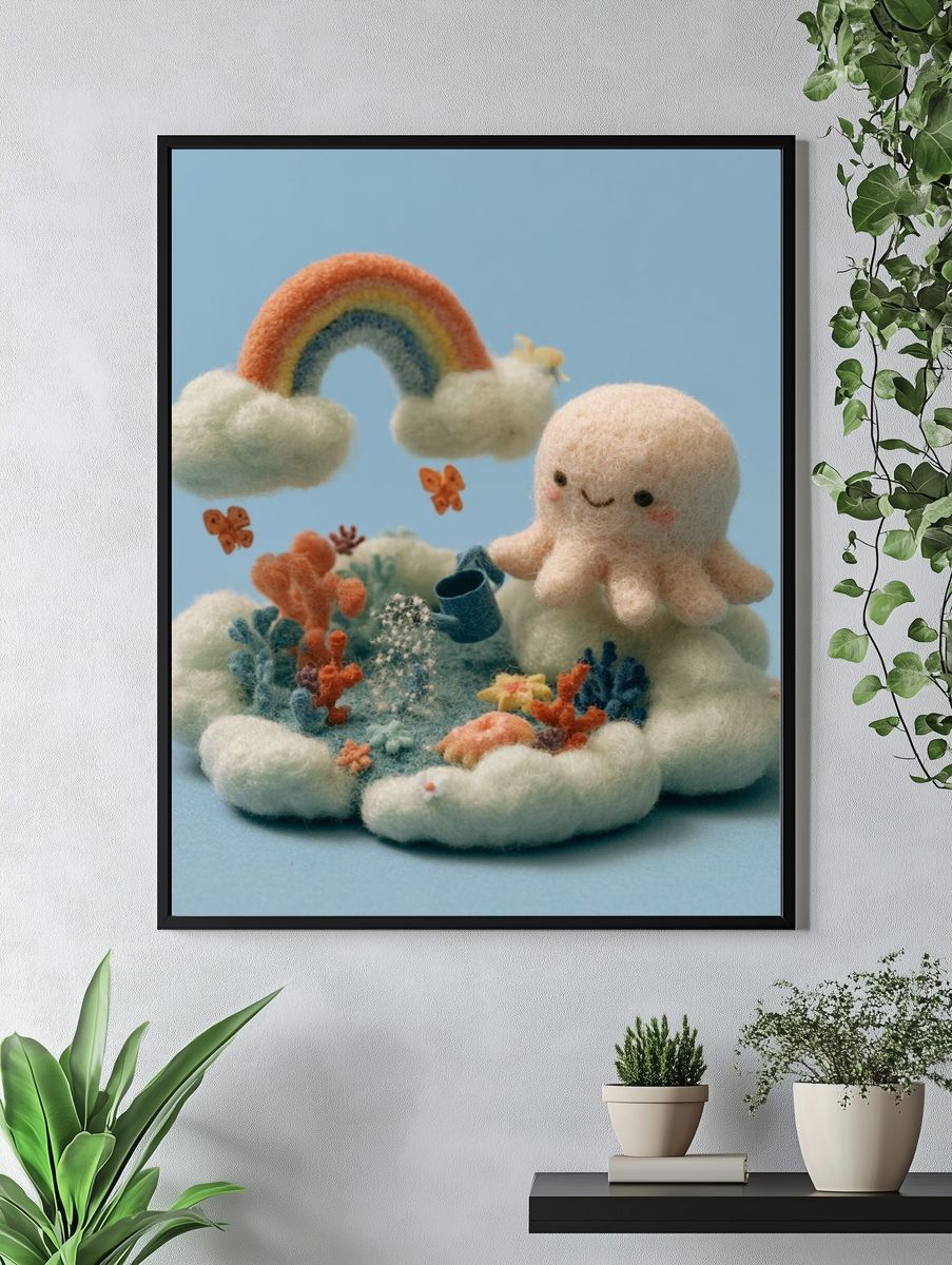 Cute Felt Rainbow Nursery Print. — room view 4