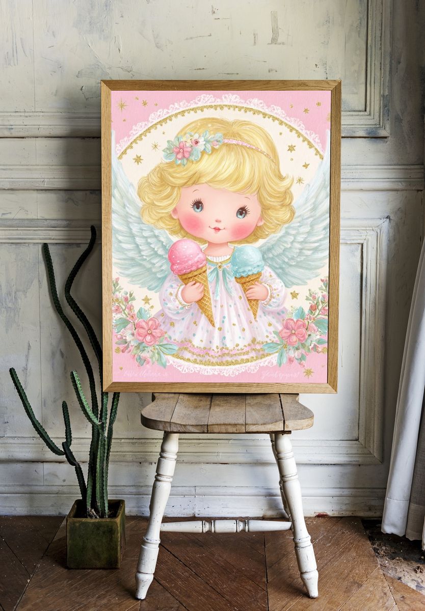 Angel Ice Cream Girl Illustration Poster. room preview